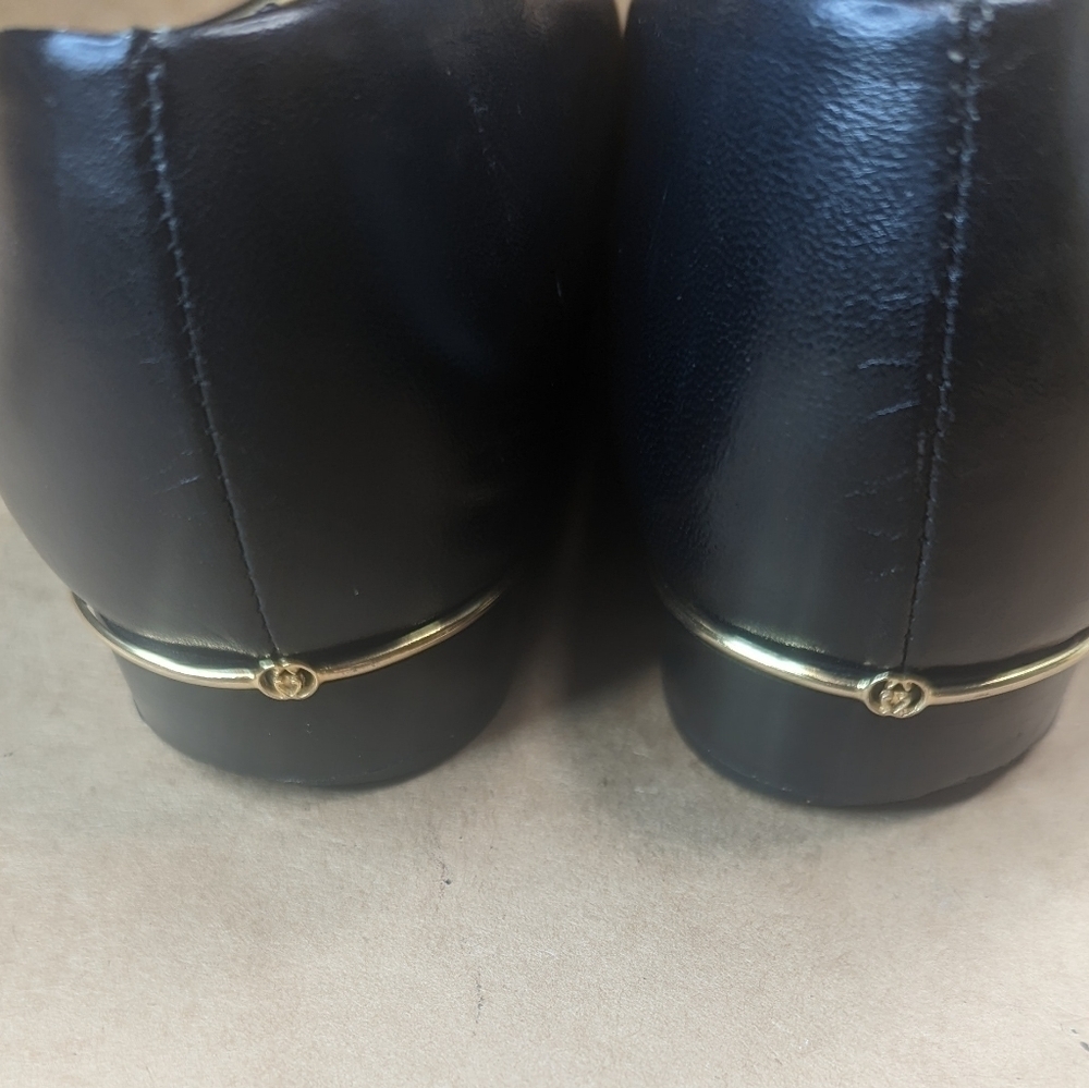 Gucci women's sz 7B black leather classic 1" heel loafer flats.Gucci Gold inter - Picture 9 of 13